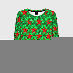 Лонгслив женский Красные звезды победы на зеленом камуфляже, цвет: 3D-принт