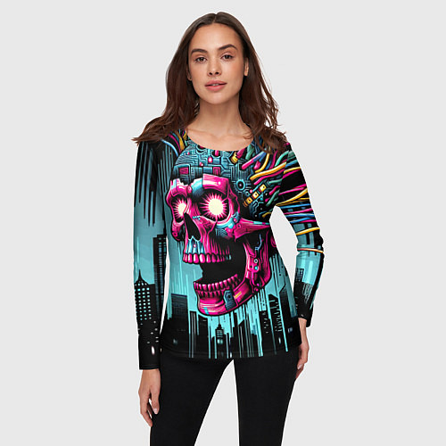 Женский лонгслив Cyber skull - ai art fantasy / 3D-принт – фото 3