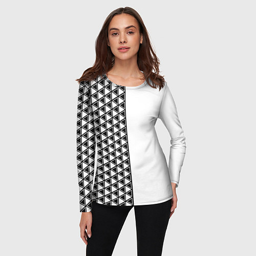 Женский лонгслив Чёрные треугольники на белом фоне / 3D-принт – фото 3