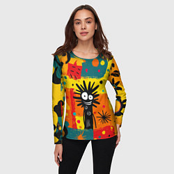 Лонгслив женский Красочная абстракция с черным персонажем, цвет: 3D-принт — фото 2