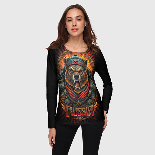 Женский лонгслив Мощный медведь СССР стиль / 3D-принт – фото 3