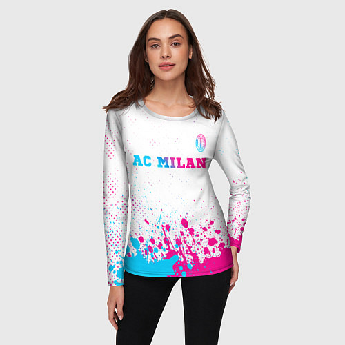 Женский лонгслив AC Milan neon gradient style посередине / 3D-принт – фото 3