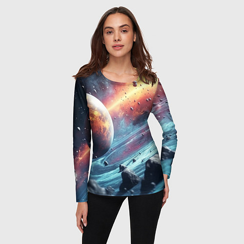 Женский лонгслив Объемный космос и планеты / 3D-принт – фото 3