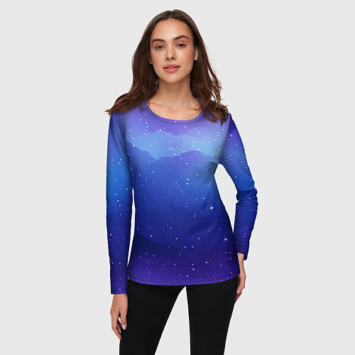 Женский лонгслив Синий космос и звезды / 3D-принт – фото 3