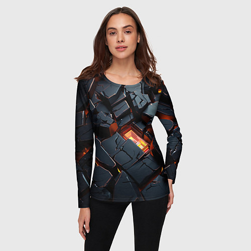 Женский лонгслив Черные камни с разломами / 3D-принт – фото 3