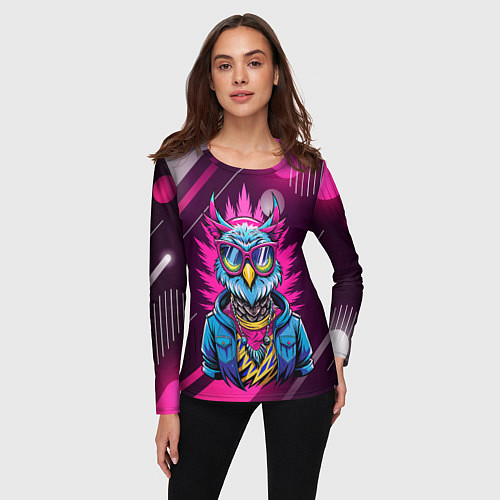 Женский лонгслив Стильная сова в одежде / 3D-принт – фото 3