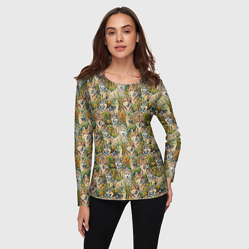 Женский лонгслив Паттерн волчьих морд / 3D-принт – фото 3