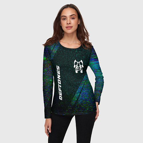 Женский лонгслив Deftones glitch blue / 3D-принт – фото 3