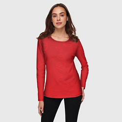 Лонгслив женский Паттерн алый контур губ на красном - lips red, цвет: 3D-принт — фото 2