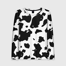 Лонгслив женский Черно белый коровий узор, цвет: 3D-принт