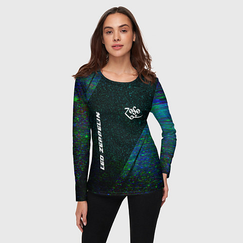 Женский лонгслив Led Zeppelin glitch blue / 3D-принт – фото 3