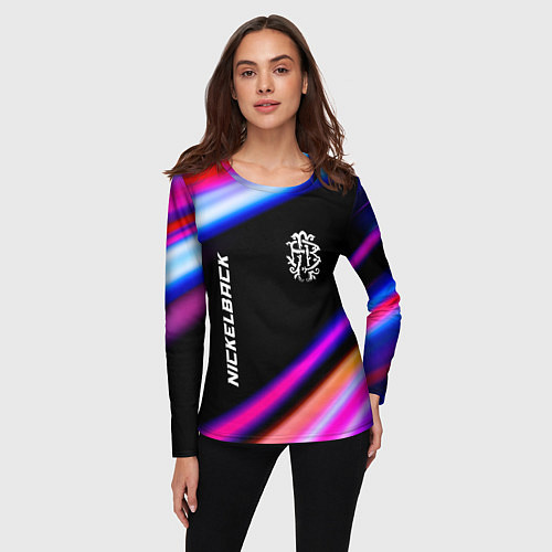 Женский лонгслив Nickelback neon rock lights / 3D-принт – фото 3
