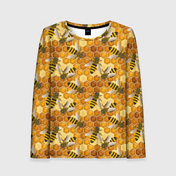 Женский лонгслив Соты со пчелами