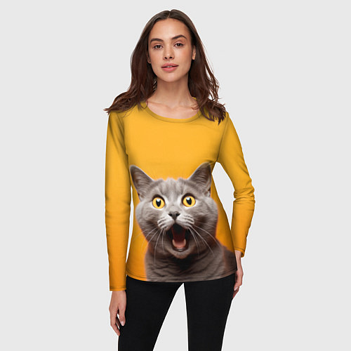 Женский лонгслив Удивленный кот / 3D-принт – фото 3