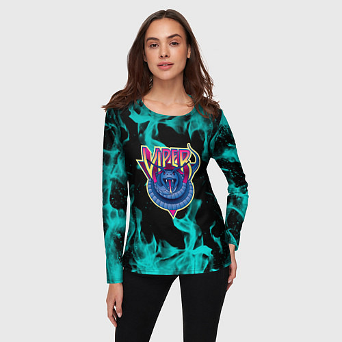 Женский лонгслив Вайпер flame neon game / 3D-принт – фото 3