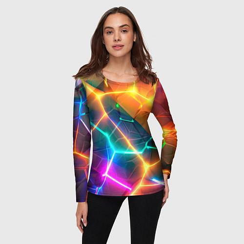 Женский лонгслив Яркий градиент в разломленных плитах с желтым свет / 3D-принт – фото 3