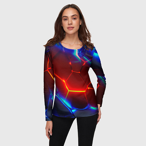 Женский лонгслив Красные плиты с ярким светом / 3D-принт – фото 3