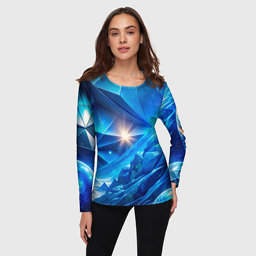Женский лонгслив Синяя объемная абстракция со вспышкой / 3D-принт – фото 3