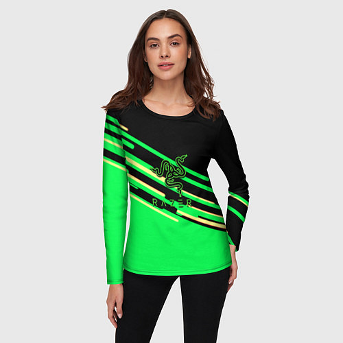 Женский лонгслив Razer line green pattern / 3D-принт – фото 3