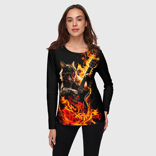 Женский лонгслив Кот в огне играет рок / 3D-принт – фото 3