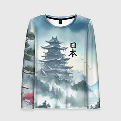 Женский лонгслив Японская пагода в тумане - нейросеть