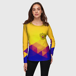 Лонгслив женский Желтая геометрия - спорт Россия с гербом, цвет: 3D-принт — фото 2