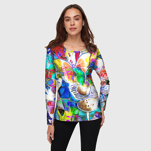 Женский лонгслив Живописные бабочки / 3D-принт – фото 3