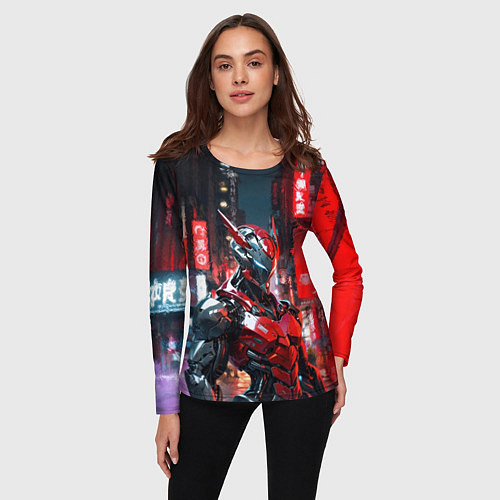 Женский лонгслив Бронированный красный киборг / 3D-принт – фото 3