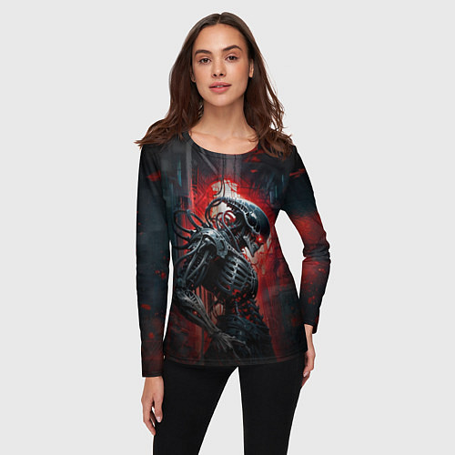 Женский лонгслив Зловещий демонический киборг-скелетор / 3D-принт – фото 3
