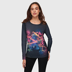 Лонгслив женский Самурай жаба - неоновое граффити крупно, цвет: 3D-принт — фото 2