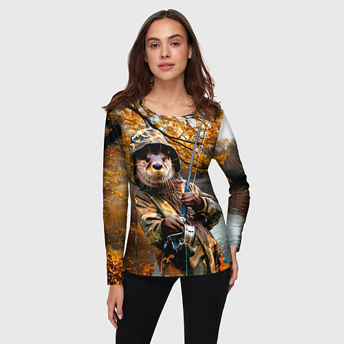 Женский лонгслив Выдра на осенней рыбалке / 3D-принт – фото 3