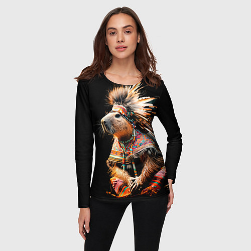 Женский лонгслив Капибара этнический индеец / 3D-принт – фото 3