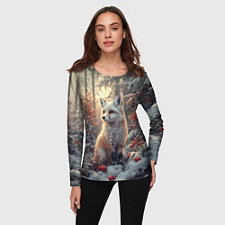 Лонгслив женский Лис в зимнем лесу, цвет: 3D-принт — фото 2