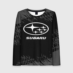 Лонгслив женский Subaru speed на темном фоне со следами шин, цвет: 3D-принт