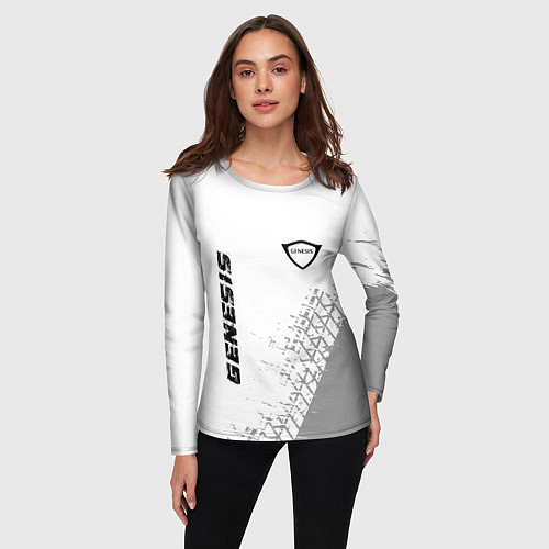 Женский лонгслив Genesis speed на светлом фоне со следами шин верти / 3D-принт – фото 3