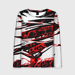 Лонгслив женский Красно-чёрная агрессивная абстракция на белом фоне, цвет: 3D-принт