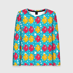 Лонгслив женский Паттерн с розовыми и желтыми рыбками, цвет: 3D-принт