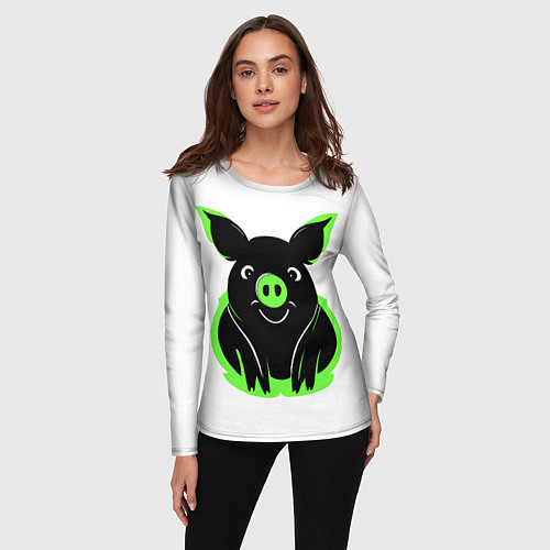 Женский лонгслив Зеленая хрюшка / 3D-принт – фото 3