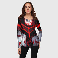 Лонгслив женский Red stripes on a black and white background, цвет: 3D-принт — фото 2