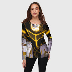 Лонгслив женский Yellow stripes on a black and white background, цвет: 3D-принт — фото 2