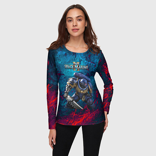 Женский лонгслив Warhammer 40000 space marine 2 ультрамарин / 3D-принт – фото 3
