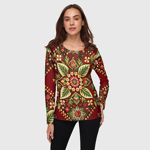 Женский лонгслив Стиль советского ковра узоры и орнамент / 3D-принт – фото 3