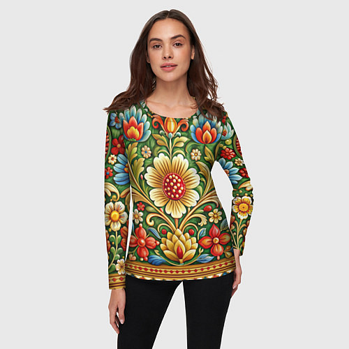 Женский лонгслив Стиль советского ковра узоры и орнамент / 3D-принт – фото 3