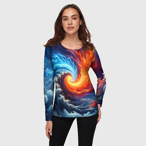 Женский лонгслив Столкновение двух стихий - инь янь / 3D-принт – фото 3