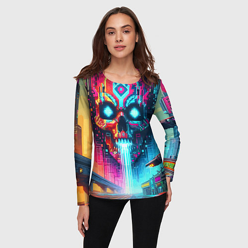 Женский лонгслив Фантастический череп небоскрёб - нейроарт / 3D-принт – фото 3