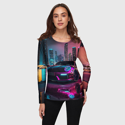 Женский лонгслив Porshe night city / 3D-принт – фото 3