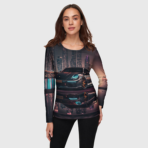 Женский лонгслив Porshe night city / 3D-принт – фото 3