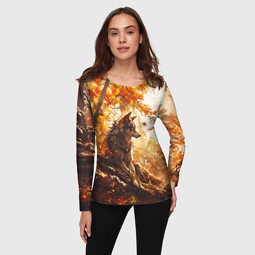 Женский лонгслив Волк на привале / 3D-принт – фото 3