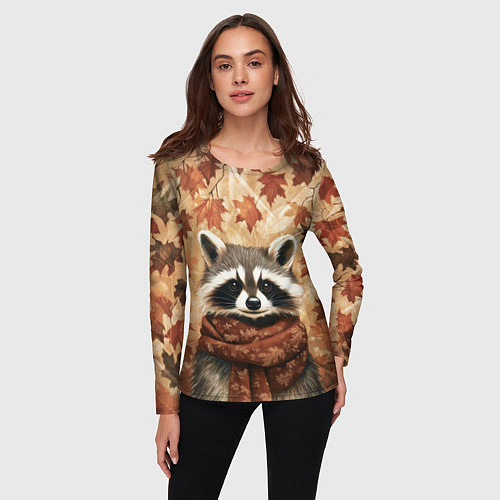 Женский лонгслив Енот в шарфе / 3D-принт – фото 3
