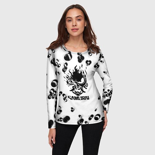 Женский лонгслив Samurai черные краски текстура / 3D-принт – фото 3
